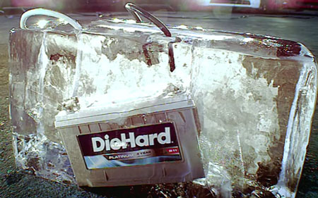 DieHard Platinum Battery in a Block of Ice